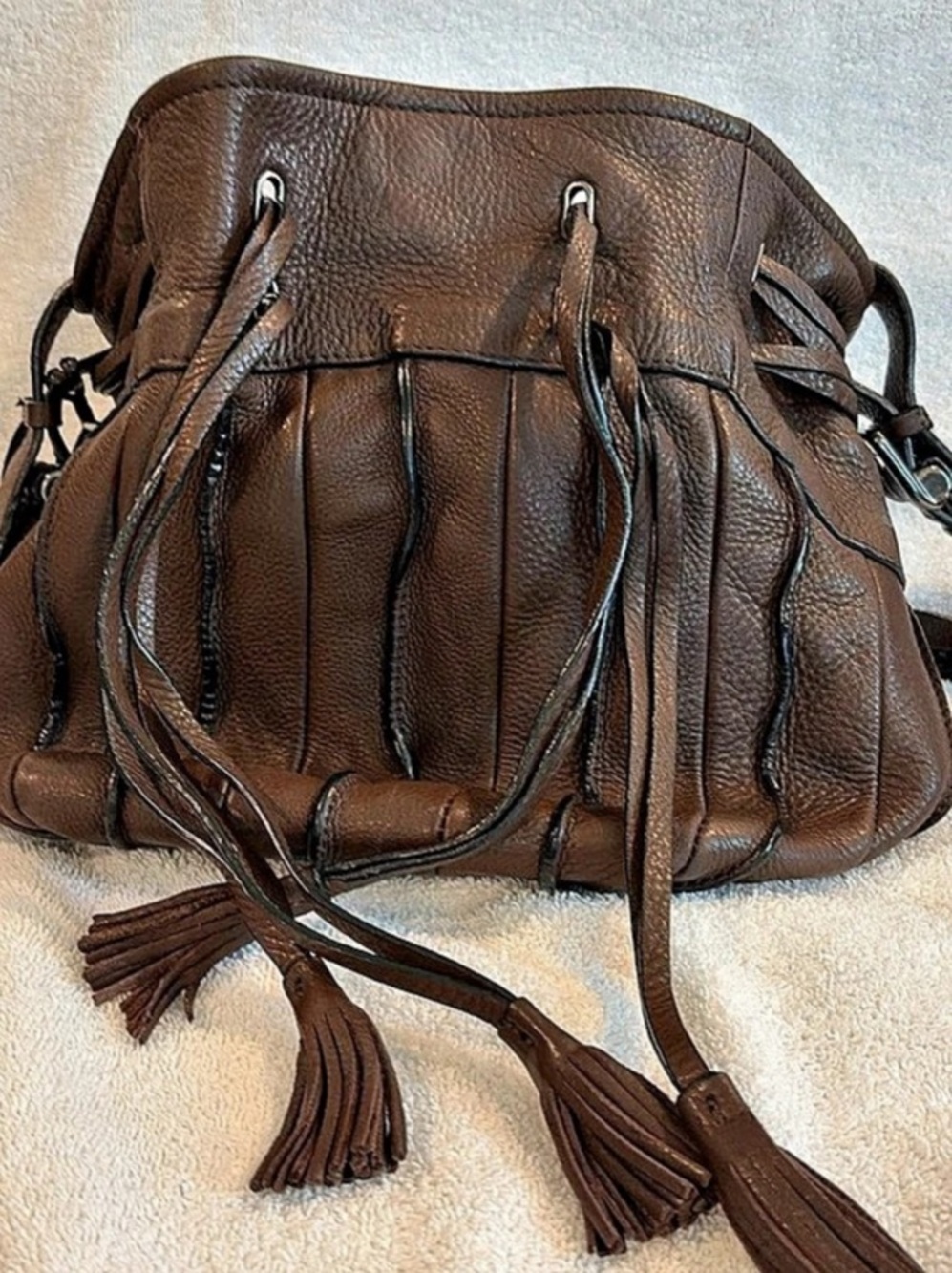 Donald J Pliner Brown Leather-Look Tassel Shoulder Bag